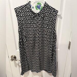 J. Jill Black and White Patterned Sleeveless Blouse